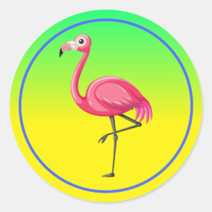 Sticker Rond Flamant Rose de Style Cartoon