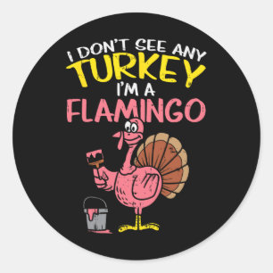 Sticker Rond Flamant rose de Turquie rose amusant Thanksgiving