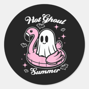 Sticker Rond Flamant rose d'été de Hot Ghoul Ghost Summerween