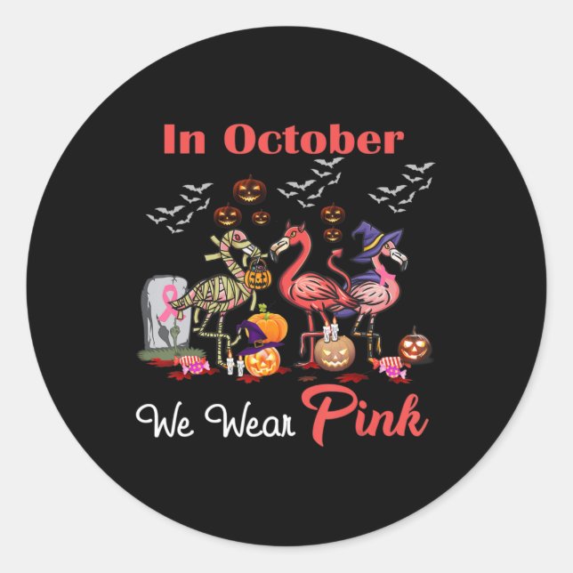 Sticker Rond Flamant rose En Octobre Nous Portons Pink Breast C (Devant)