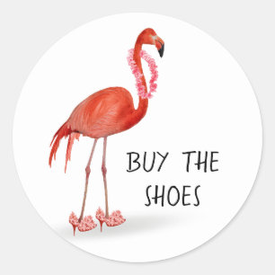 Sticker Rond Flamant Rose En Talons Hauts