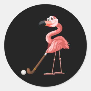 Sticker Rond Flamant rose Flamant rose de hockey Jouer Hockey