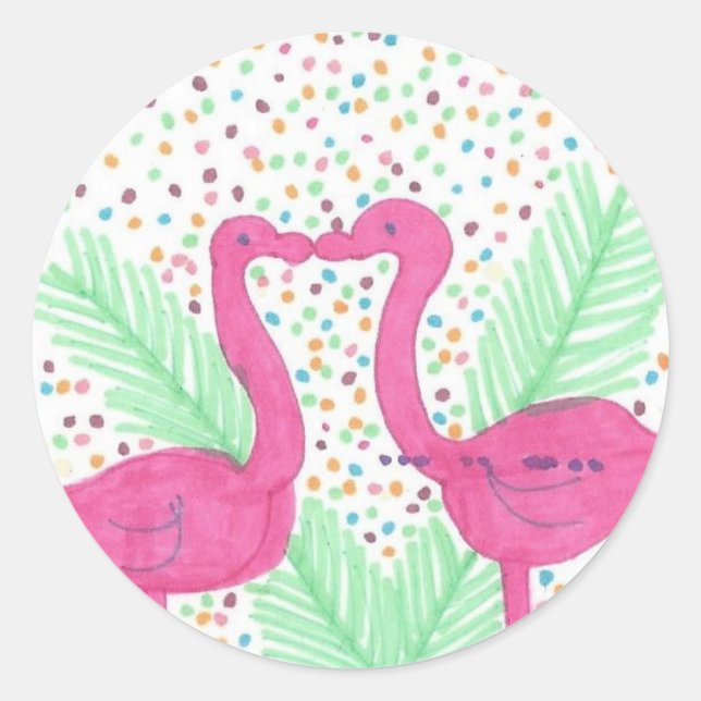 Sticker Rond Flamant rose Fun Tropical Motif (Devant)