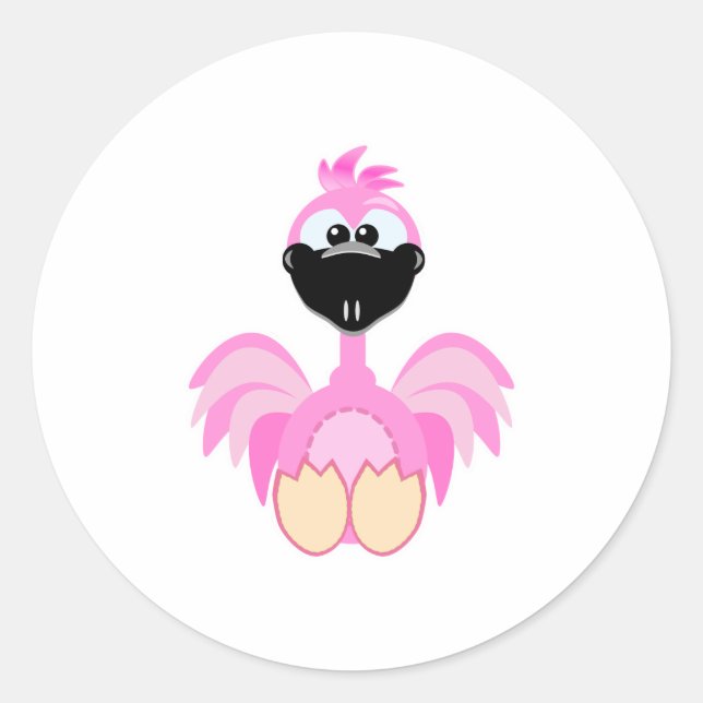 Sticker Rond Flamant rose Goofkins mignon (Devant)