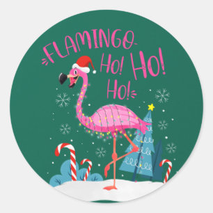 Sticker Rond Flamant rose Ho-Ho-Ho Thème Flamant rose rose de N