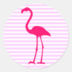 Sticker Rond Flamant Rose Hot Pink personnalisable rayures blan