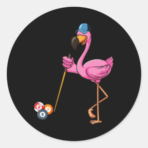 Sticker Rond Flamant rose Jouer Billard Costume Billard Playe