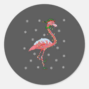 Sticker Rond Flamant rose Lover Xmas Cadeau Santa Hat Elf Flama