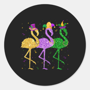 Sticker Rond Flamant rose Mardi Gras Funny Mask perles Carnival