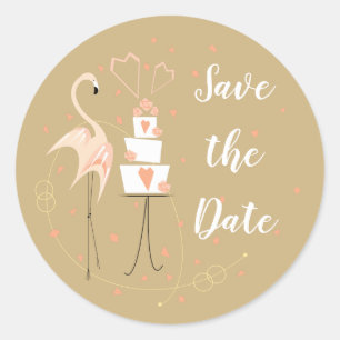 Sticker Rond Flamant rose mariage Enregistrer la date ronde cla