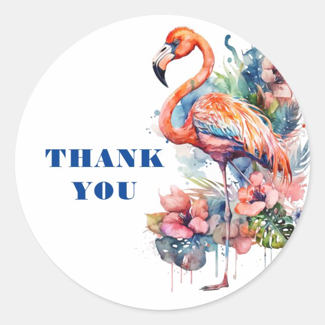 Sticker Rond Flamant rose Merci (Devant)