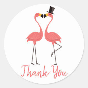 Sticker Rond Flamant rose Merci Flamant tropical mariage Luau