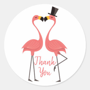 Sticker Rond Flamant rose Merci Flamant tropical mariage Luau