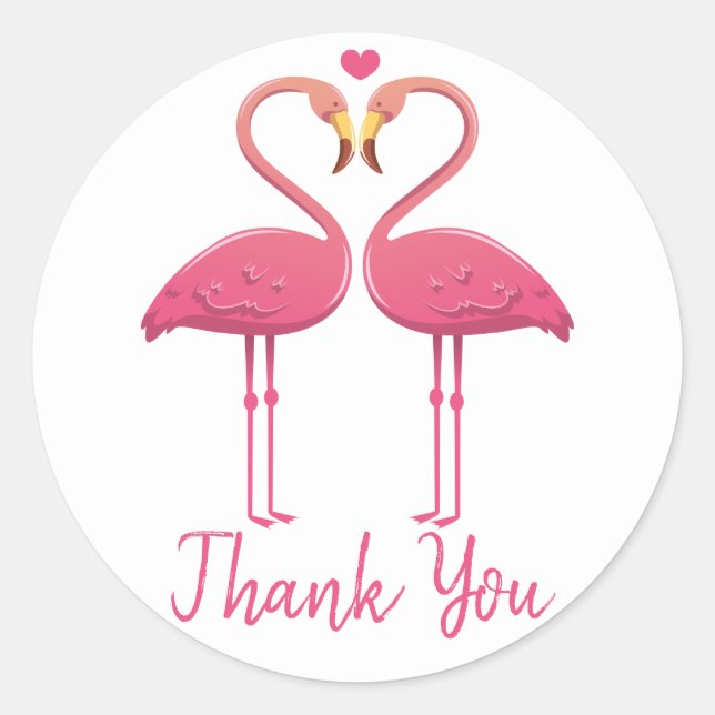 Sticker Rond Flamant rose Merci rose Mariage tropical Luau (Devant)