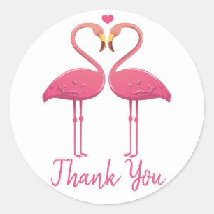 Sticker Rond Flamant rose Merci rose Mariage tropical Luau
