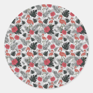 Sticker Rond Flamant rose motif sans couture avec arrière - pla