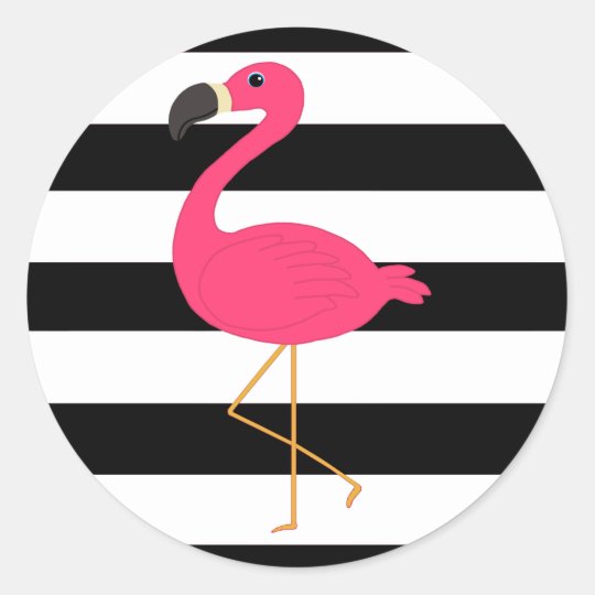 Sticker Rond Flamant Rose Noir Et Blanc De Rose De Rayure Zazzle Fr