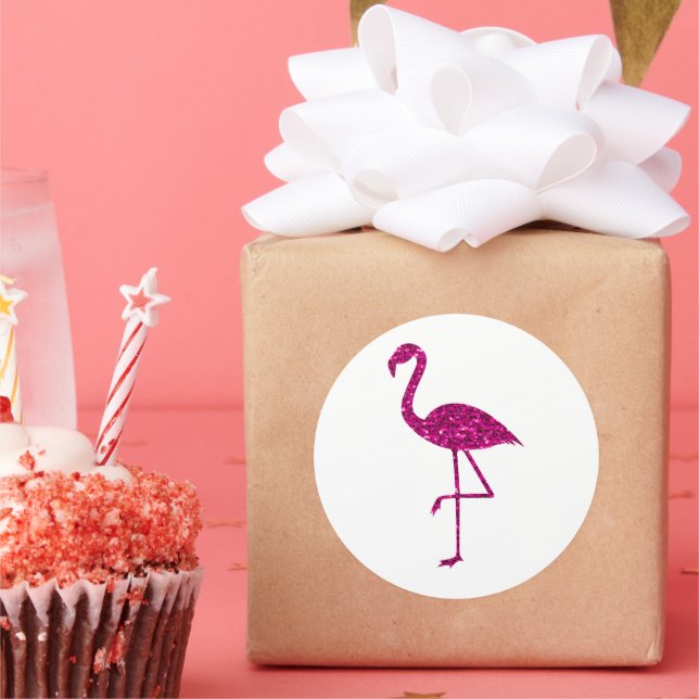 Sticker Rond Flamant rose pailleté faux brillants (Fête)