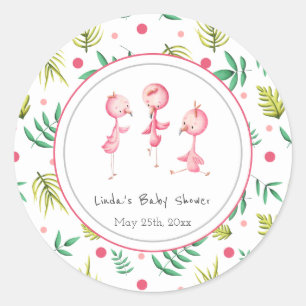 Sticker Rond Flamant rose Party Baby shower personnalisé