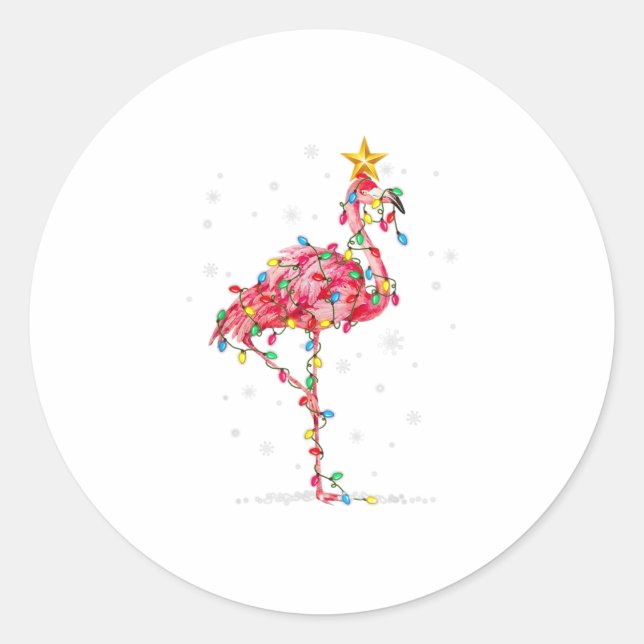 Sticker Rond Flamant rose Reindeer Casquette Père Noël Noël L (Devant)