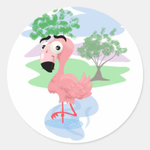 Sticker Rond Flamant rose rose