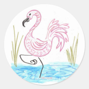 Sticker Rond Flamant rose rose 13