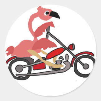 Sticker Rond Flamant rose rose cool équitation Moto Cartoon