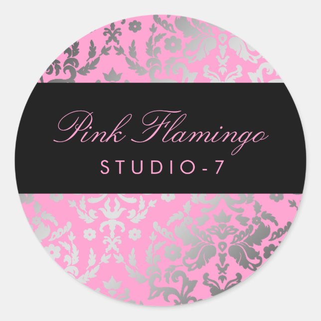 Sticker Rond Flamant rose rose Damas 311 (Devant)