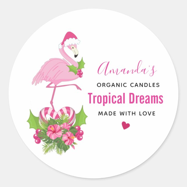 Sticker Rond Flamant rose rose en chandelle lunaire de Santa Ha (Devant)