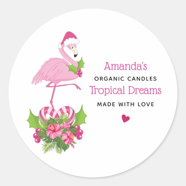 Sticker Rond Flamant rose rose en chandelle lunaire de Santa Ha (Devant)