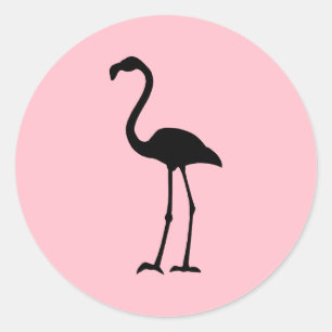 Sticker Rond Flamant rose rose et noir