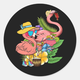 Sticker Rond Flamant rose rose Hawaiian Summer Tropical Luau Ha