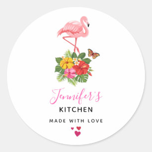 Sticker Rond Flamant rose rose & Hibiscus Tropical Cuisine soph