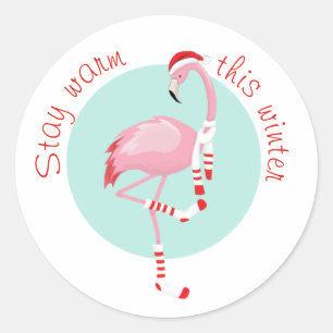 Sticker Rond Flamant rose rose pâle de Noël