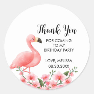 Sticker Rond Flamant rose rose Tropical Orchidée Anniversaire M
