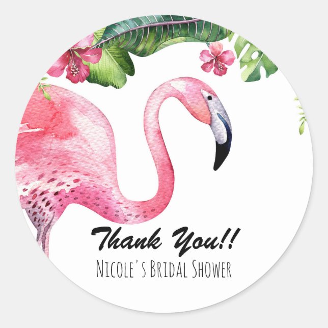 Sticker Rond Flamant rose rose Tropical Summer Party Favoriser (Devant)