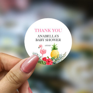 Sticker Rond Flamant rose rose tropicale