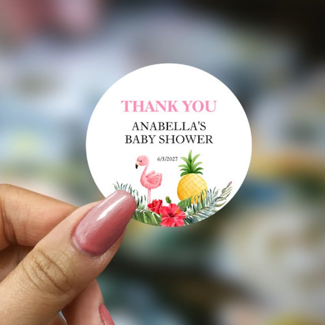 Sticker Rond Flamant rose rose tropicale (Créateur téléchargé)