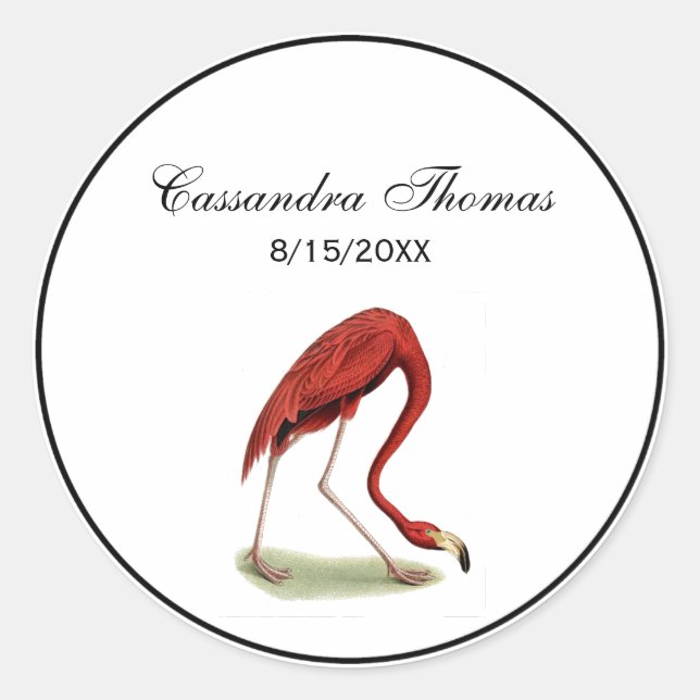 Sticker Rond Flamant rose rose vintage #1 (Devant)