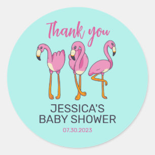 Sticker Rond Flamant rose rose Volet Baby shower bleu turquoise