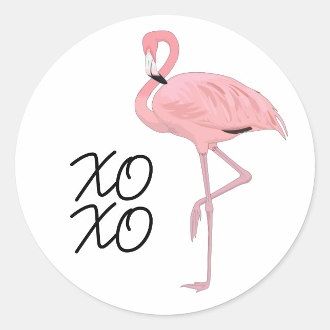 Sticker Rond Flamant rose rose XOXO (Devant)