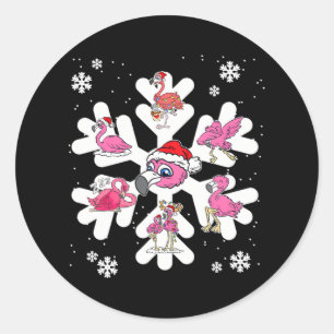 Sticker Rond Flamant rose Snowflake Noël Pyjama mou Dabbing