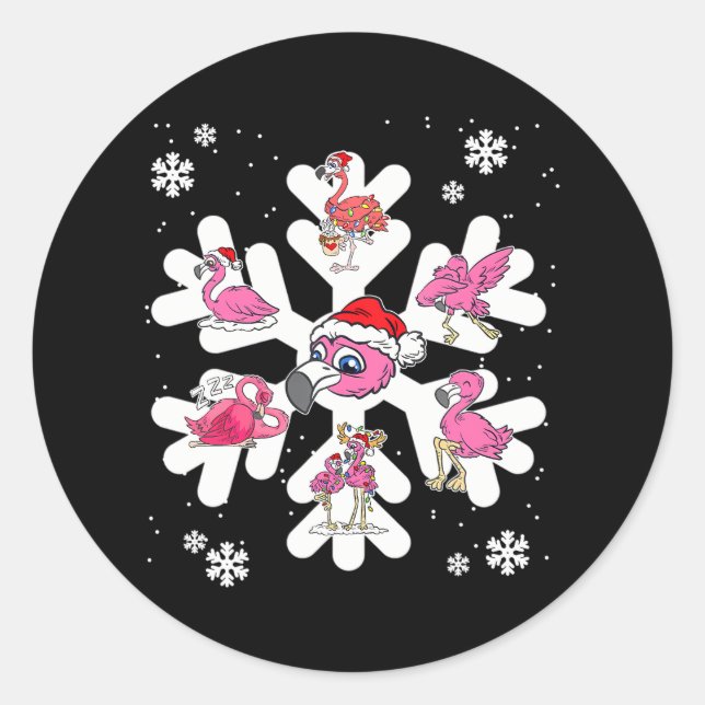 Sticker Rond Flamant rose Snowflake Noël Pyjama mou Dabbing (Devant)