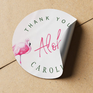Sticker Rond Flamant rose tropical aloha anniversaire merci