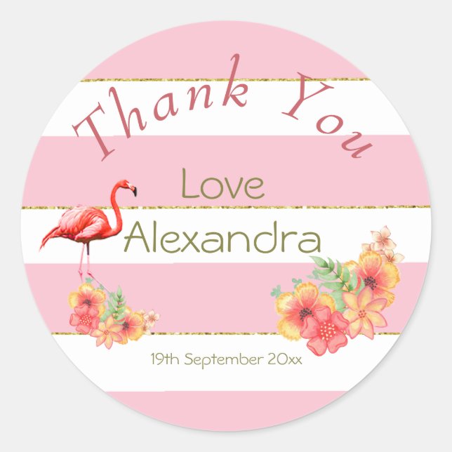 Sticker Rond Flamant rose Tropical Floral Baby shower en bande  (Devant)