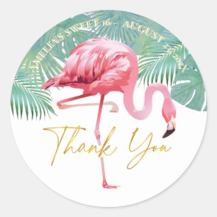 Sticker Rond Flamant rose tropical Palms Sweet 16 ID922