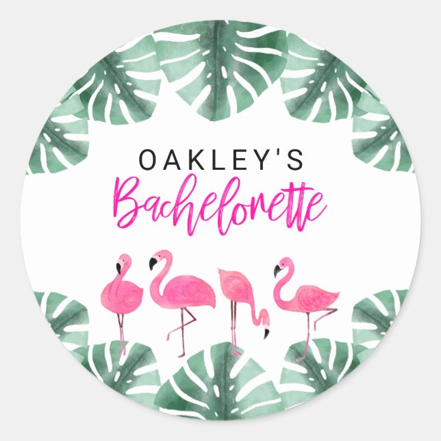 Sticker Rond Flamant rose tropical rose chaud OAKLEY Bacheloret (Devant)