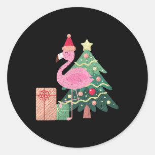Sticker Rond Flamant Rose Tropical Vacances D'été Noël I