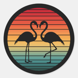 Sticker Rond flamant rose vintage