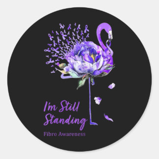 Sticker Rond Flamant rose Violet Ribbon Fibro Fibromyalgie Laur